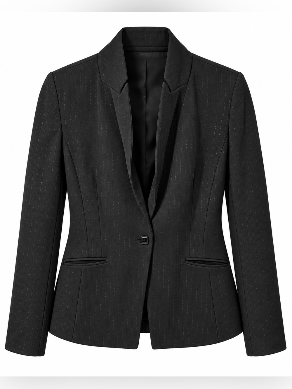 Emma James Stretch Black Silver Pinstripe Blazer Jacket Size 16